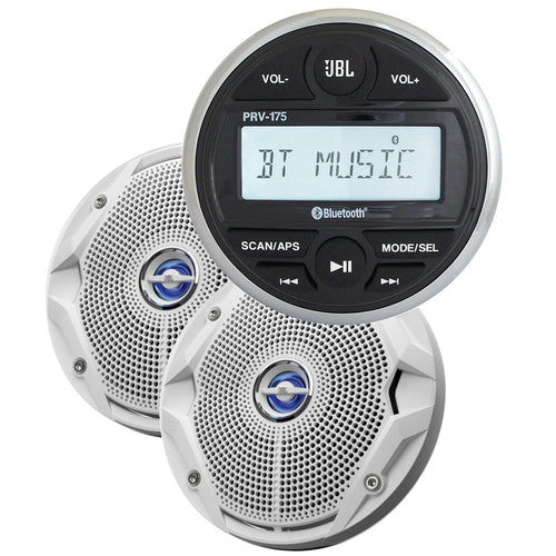 JBL MPK175 w/PRV 175 AM/FM USB Bluetooth® Gauge Style Stereo & MS6520 6.5" Coaxial Marine Speakers (Pair)