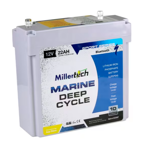 MillerTech 12V 22AH Sport Series Lithium Battery w/ Bluetooth (1222-BT)