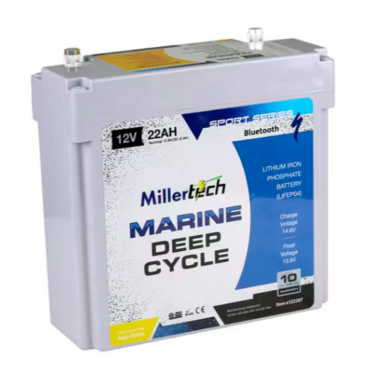 MillerTech 12V 22AH Sport Series Lithium Battery w/ Bluetooth (1222-BT)