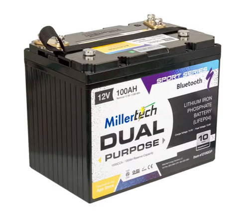 MillerTech 12V 100ah GROUP 24 Bluetooth Lithium Dual Purpsose Battery