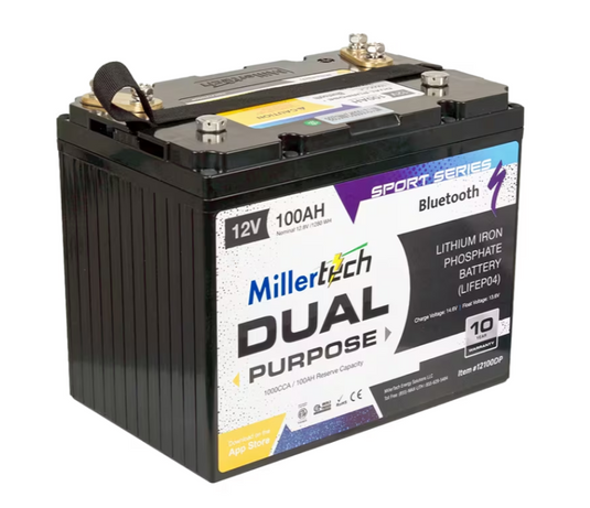MillerTech 12V 100ah GROUP 24 Bluetooth Lithium Dual Purpsose Battery