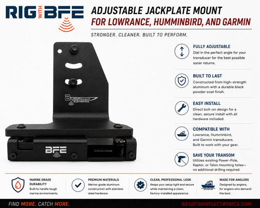 BFE Adjustable Jackplate Mount for Lowrance, Garmin, Humminbird