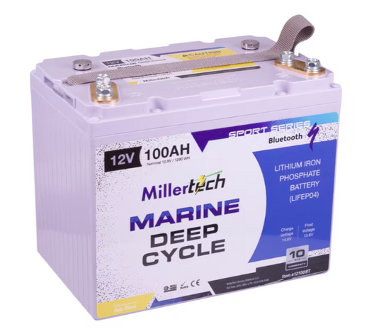 MillerTech 100ah Lithium Deep Cycle Battery Group 24 Size (Trolling/Electronics) 12100G24