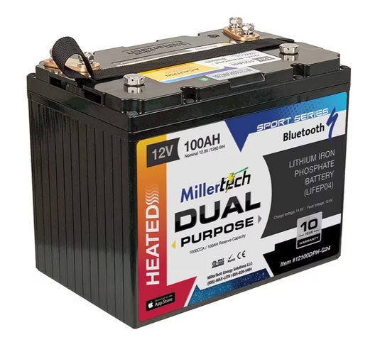MillerTech 12V 100ah GROUP 24 HEATED Bluetooth Lithium Dual Purpose Battery