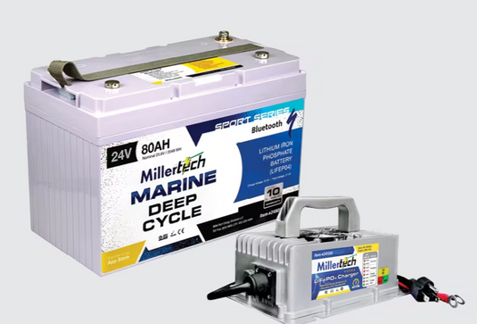 Millertech WARRIOR Bundle (1) 24V 80ah Trolling Battery w/ 24V Charger
